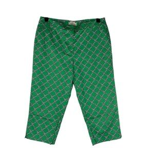 Talbots Signature Crop Ankle Pants 14 Kelly Green Rope Print